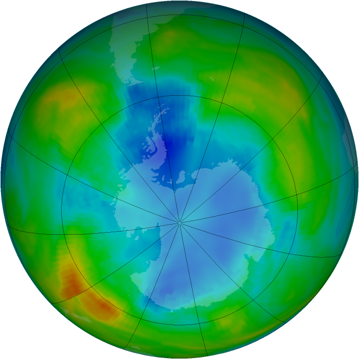 Antarctic ozone map for 20 August 1985